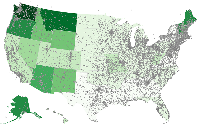 map of all UFO sightings in US since 1900
