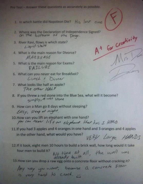 funny test answers